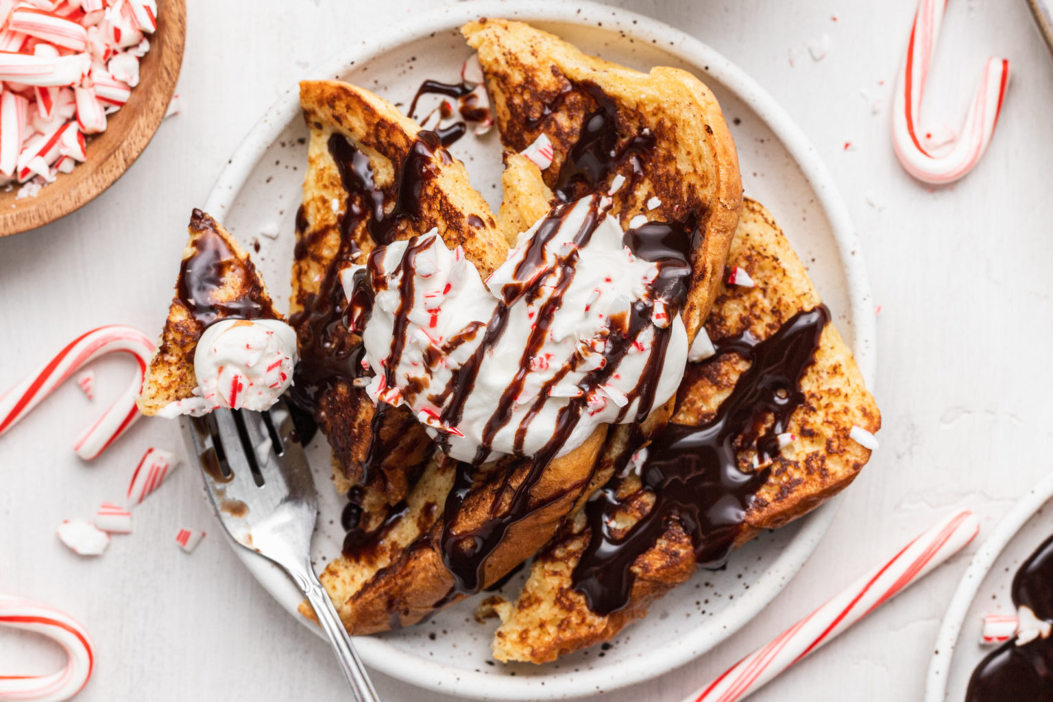 An overhead shot of Peppermint French Toast