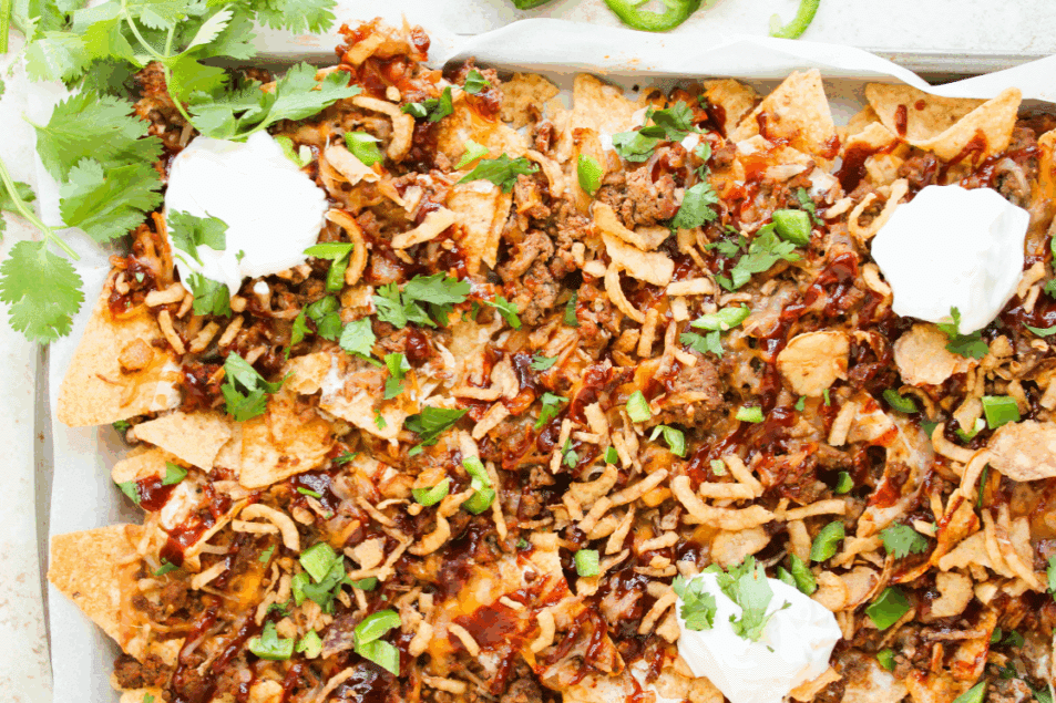 Easy Cowboy Nachos Sheet Pan Recipe (BBQ Beef)
