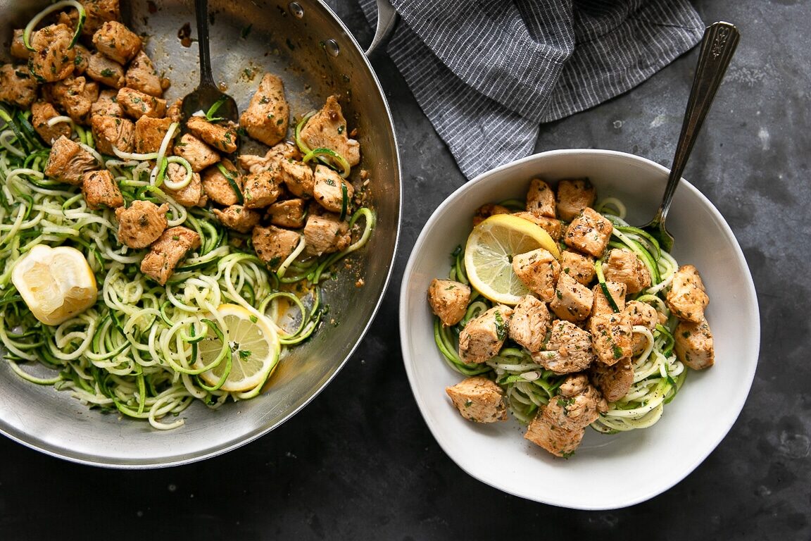 Garlic Butter Chicken Bites with Zucchini Noodles
