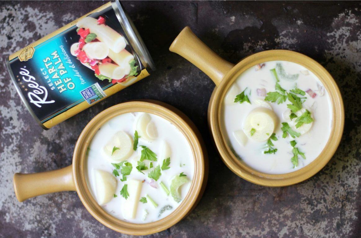 An overhead shot of New England Vegan Clam Chowder (Gluten-Free, Allergy-Free)