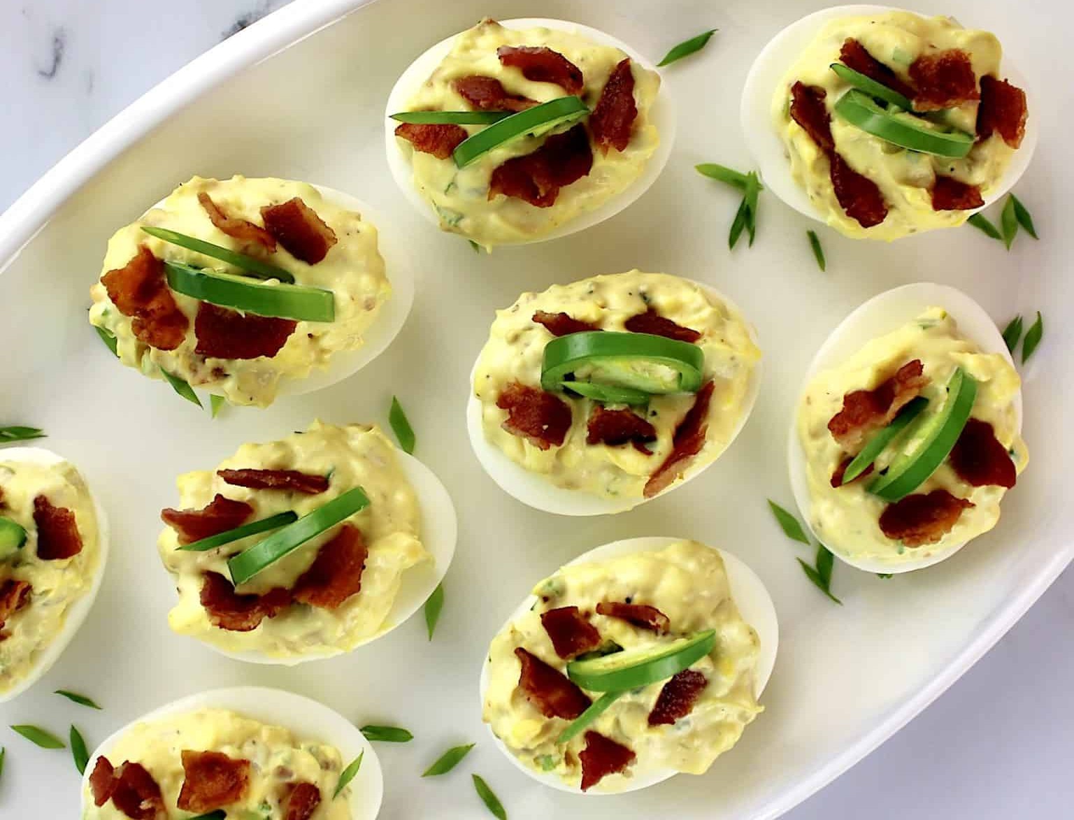 An overhead shot of Jalapeno Popper Deviled Eggs