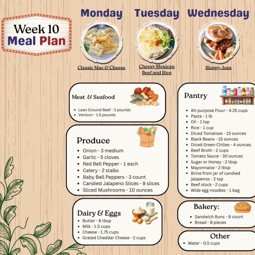Meal plan 10 thumbnail with shopping list.