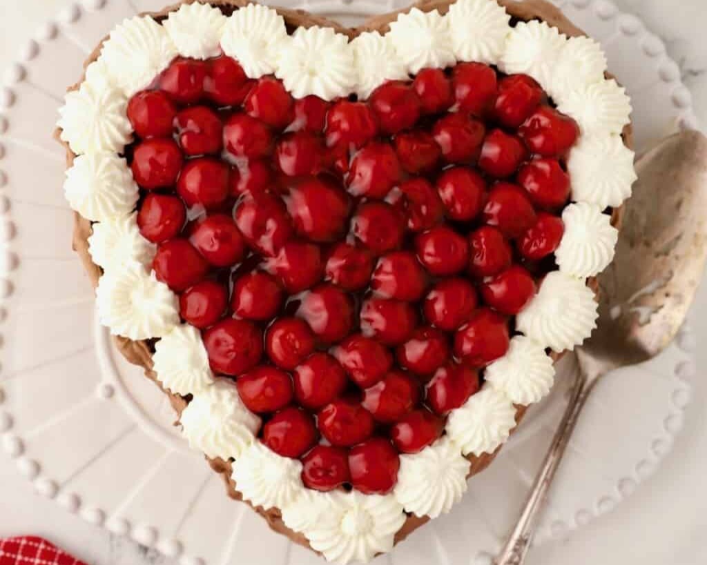 Heart-Shaped Chocolate Cake with Cherries