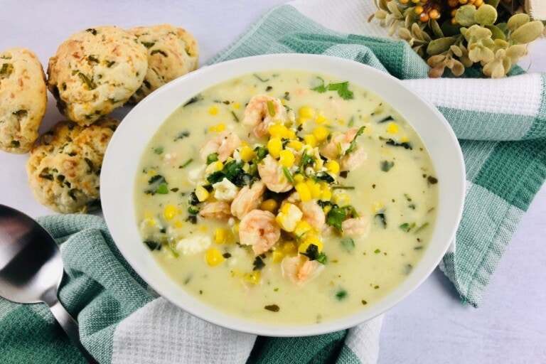 A bowl of Green Chile Corn Chowder
