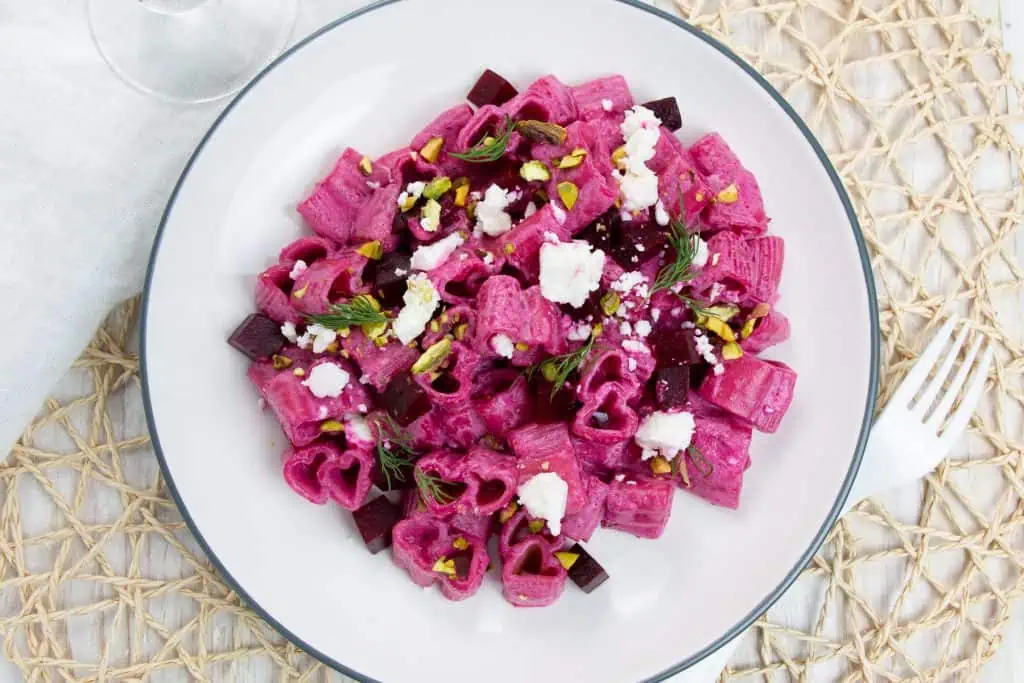 Heart-Shaped Pasta in Pink Beetroot Sauce
