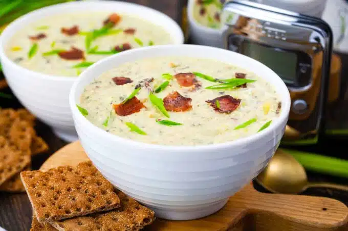 Two bowls of Slow Cooker Clam Chowder

