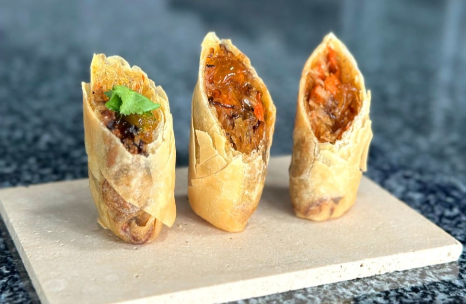 Crispy Pork Spring Rolls with Plum Sauce
