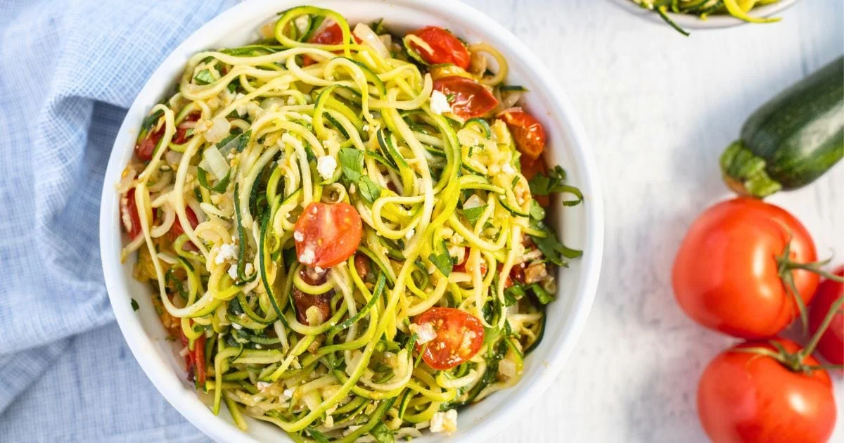 Zucchini Noodles with Cherry Tomatoes and Feta
