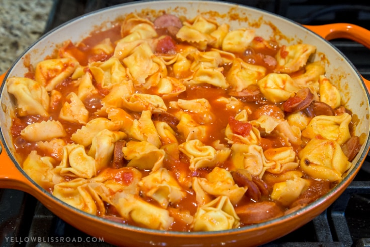 One Pan Creamy Tortellini and Smoked Sausage