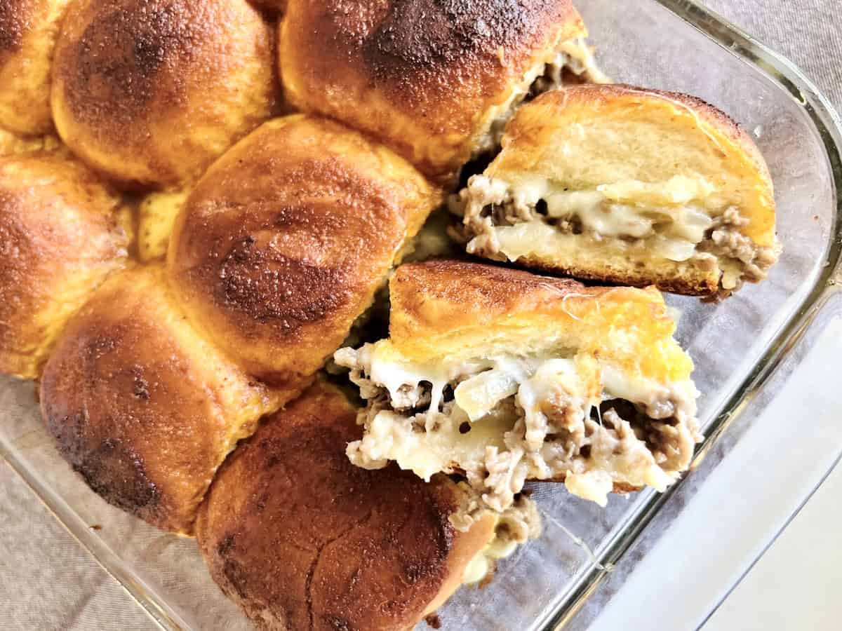 Philly Cheesesteak Sliders on Hawaiian Rolls
