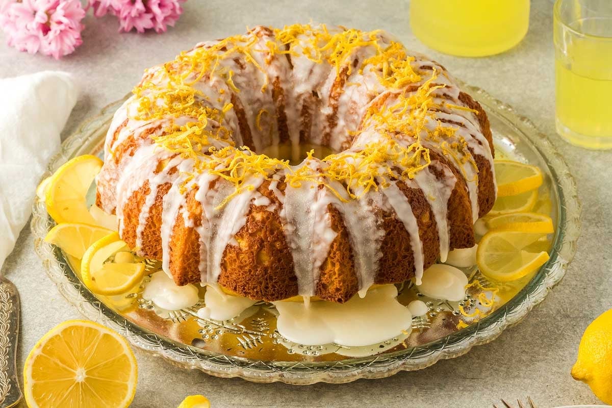Glazed bundt cake with lemons.