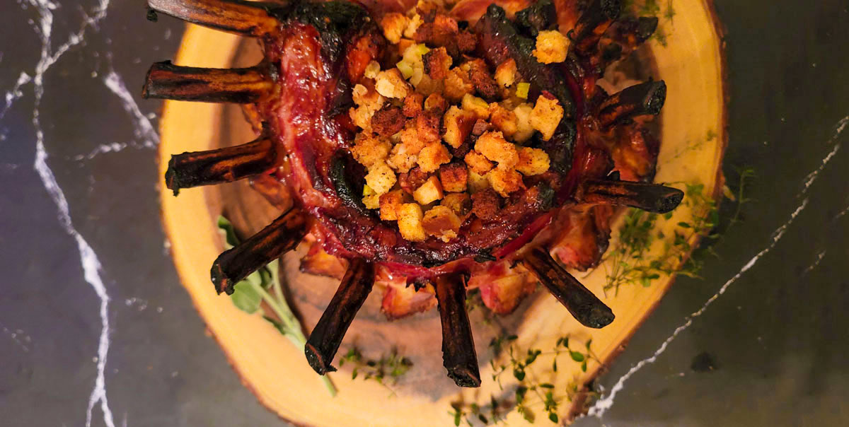 Pork crown roast top view.