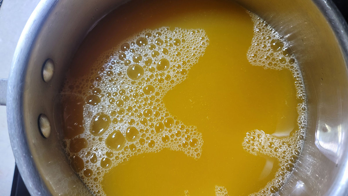 Juice added to the salt in the pan.