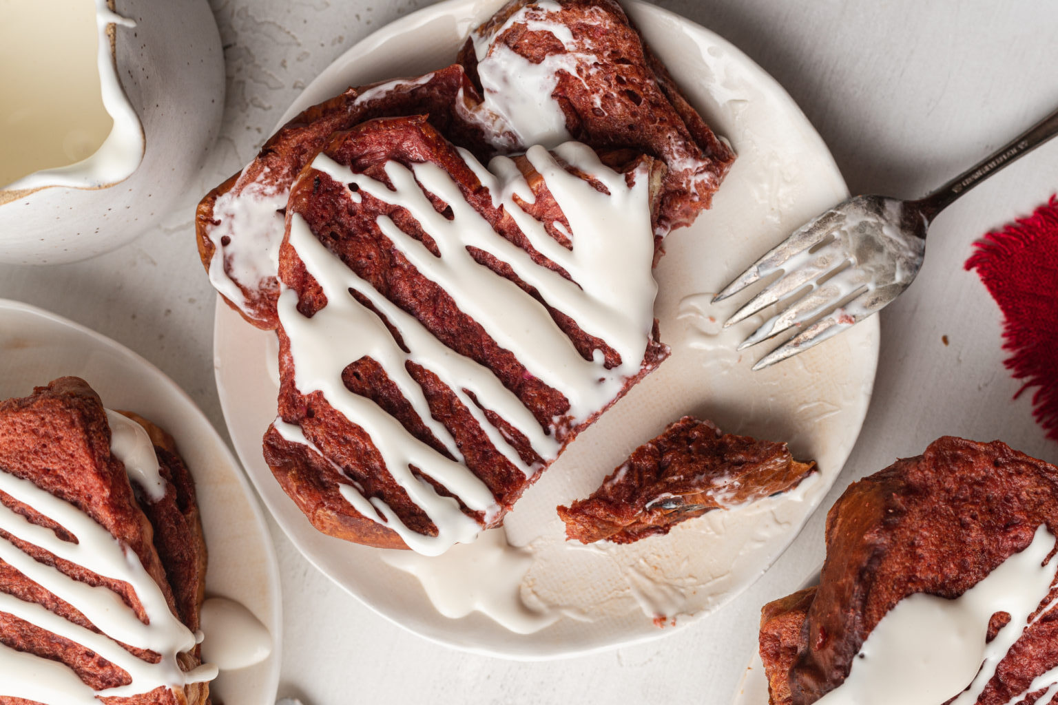A plate of Red Velvet French Toast

