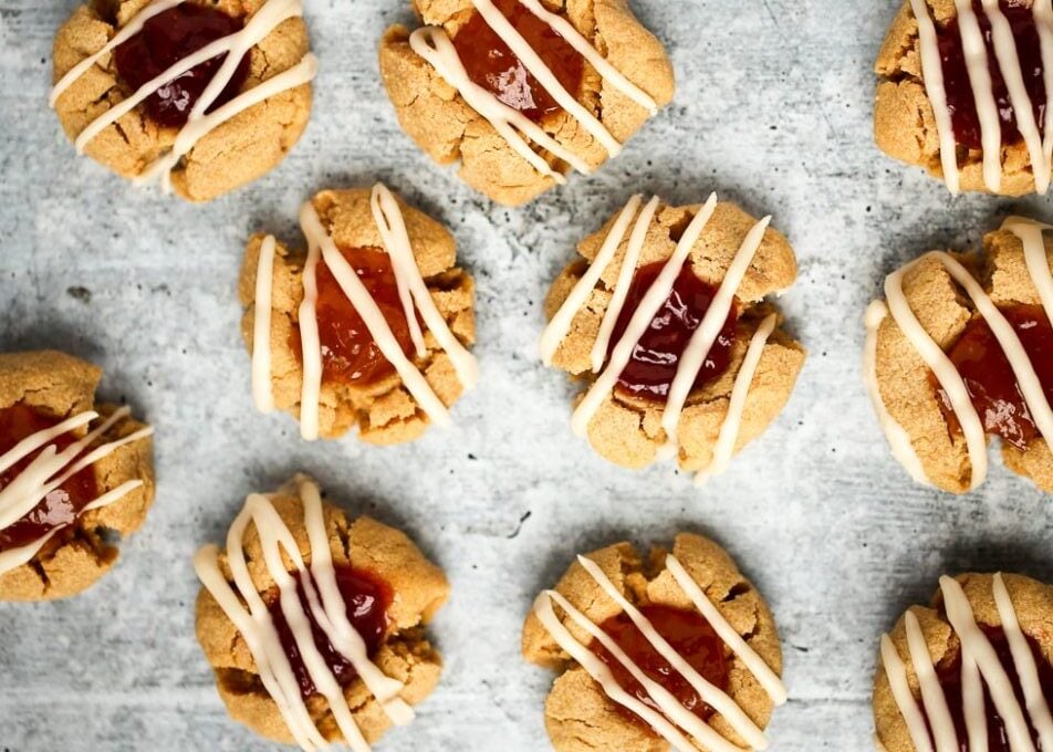 Vegan Peanut Butter & Jelly Thumbprint Cookies
