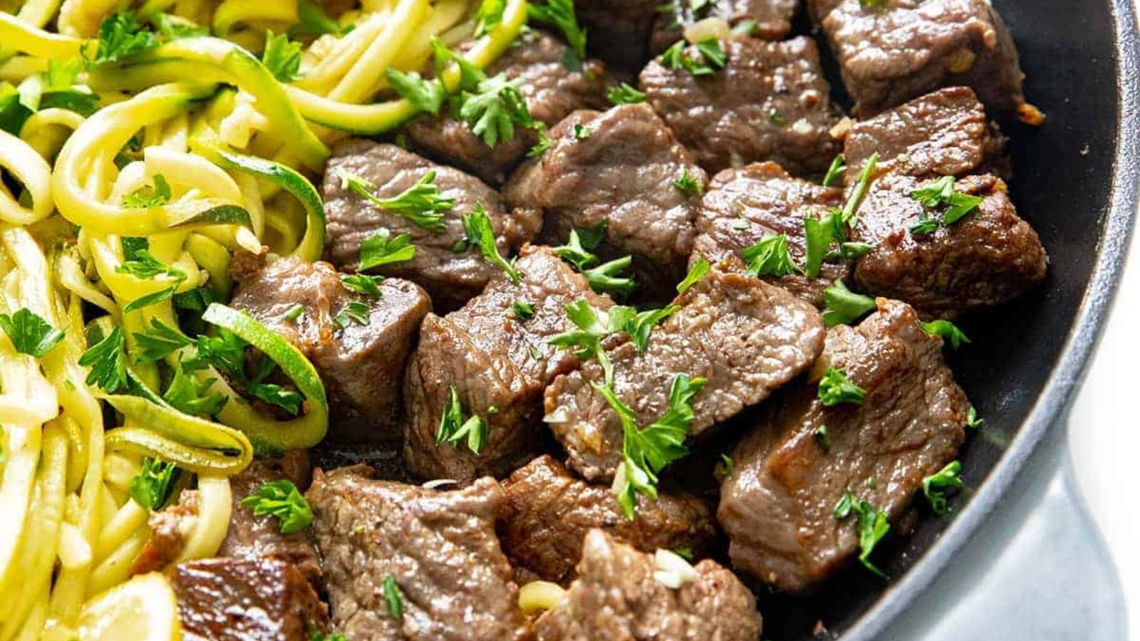 Garlic Butter Steak Bites in a pan.