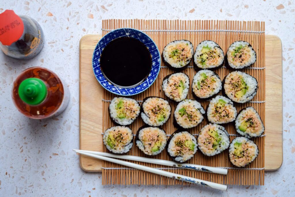An overhead shot of Spicy (Tinned)n Tuna Rolls.