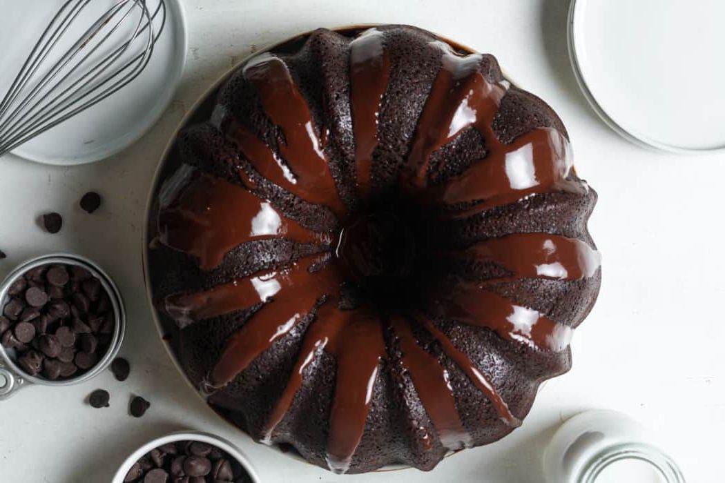 Chocolate bundt cake with chocolate glaze