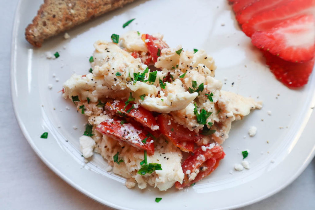 The Fluffiest Scrambled Egg Whites with Tomatoes and Feta