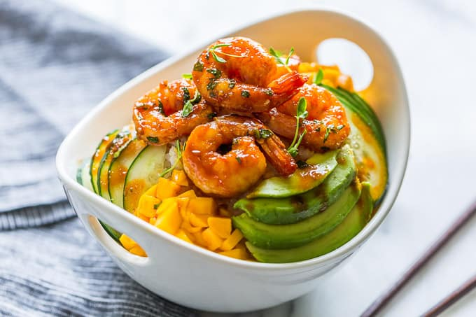 Honey Sriracha Shrimp Sushi Bowls
