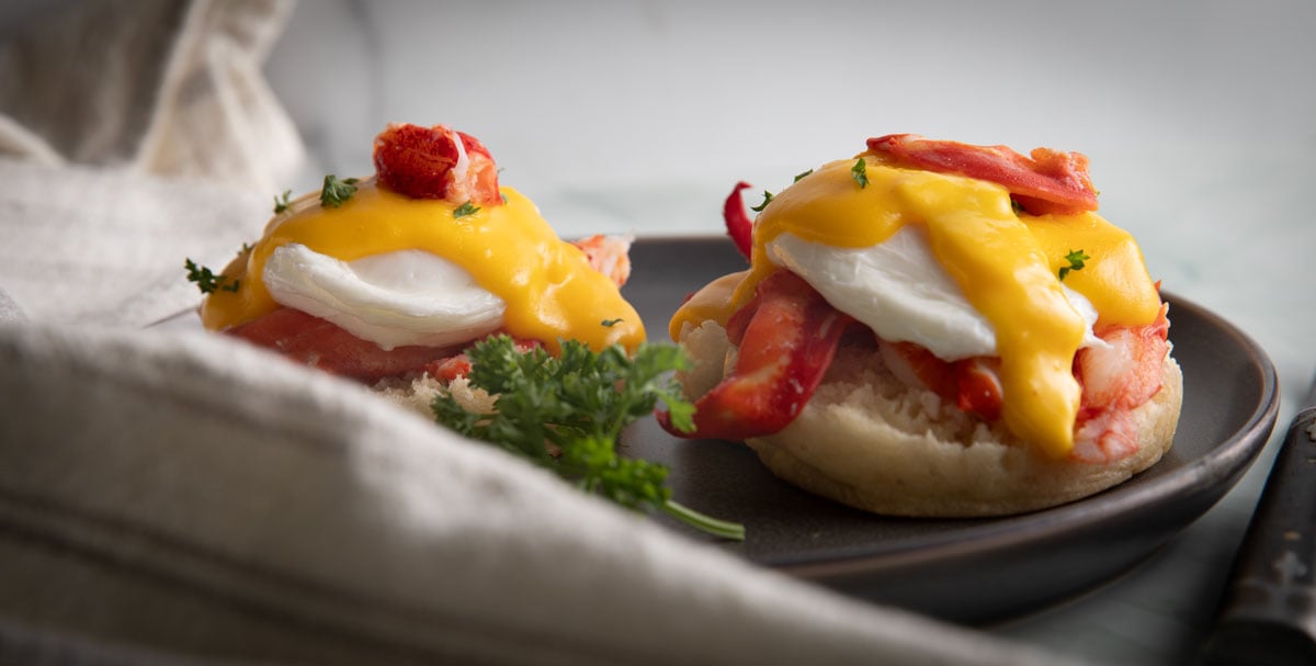Lobster benedict with lobster on top.