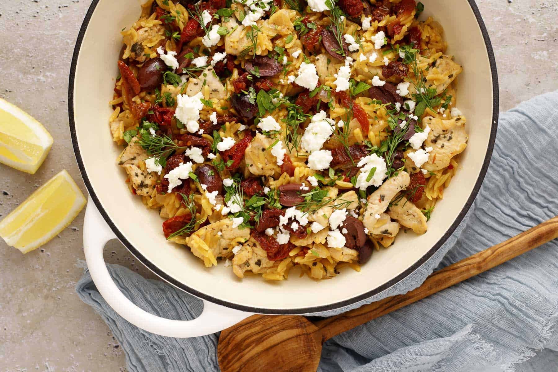 Easy Mediterranean Chicken and Orzo Skillet
