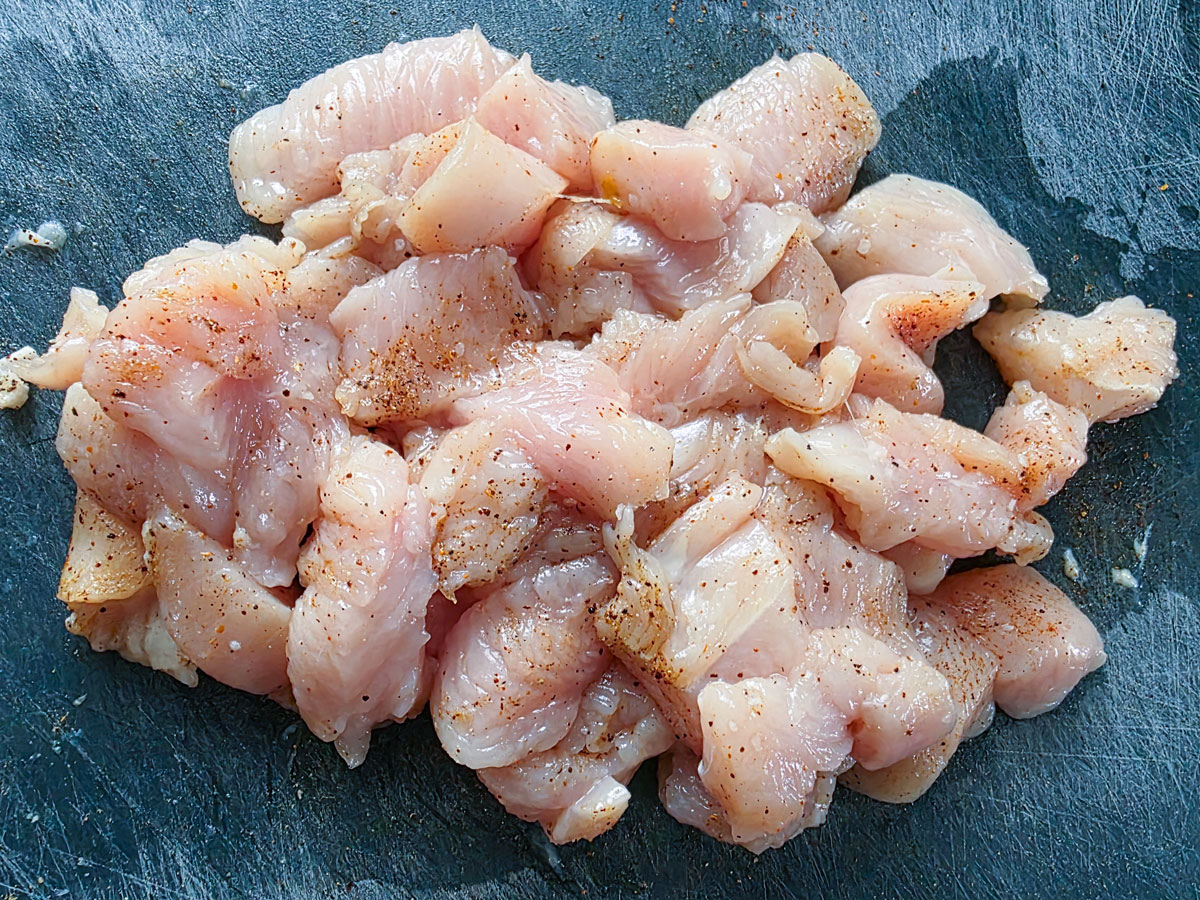 Spices mixed into the meat.