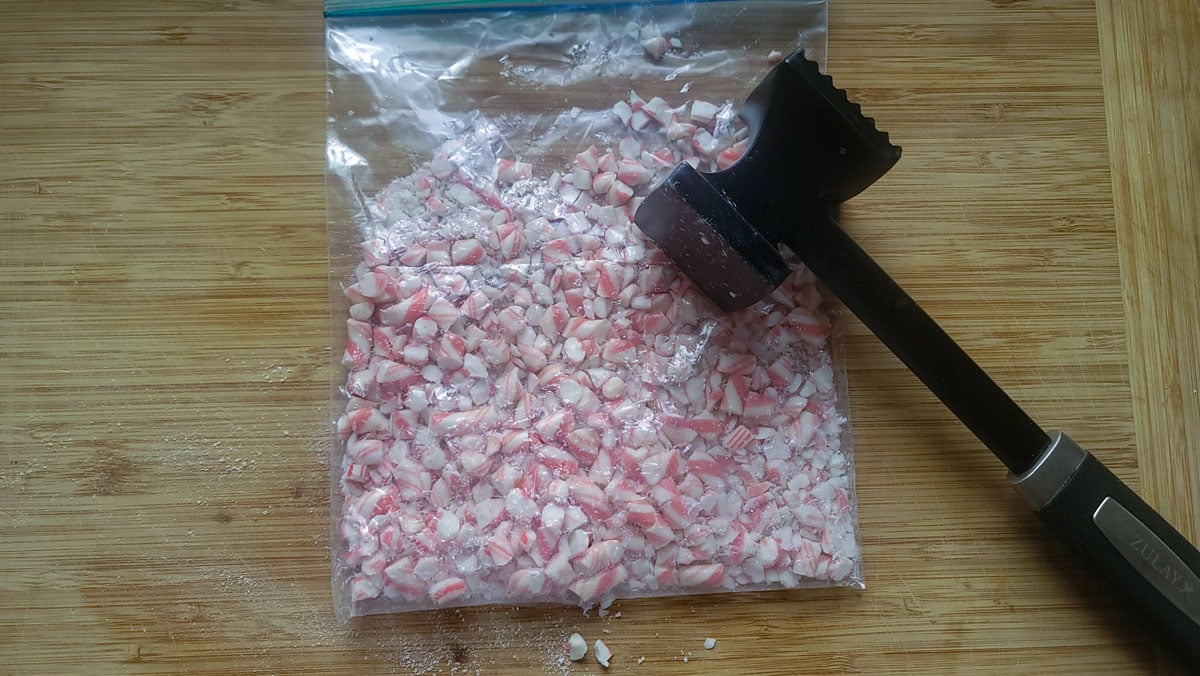 Crushed candy canes in a bag.