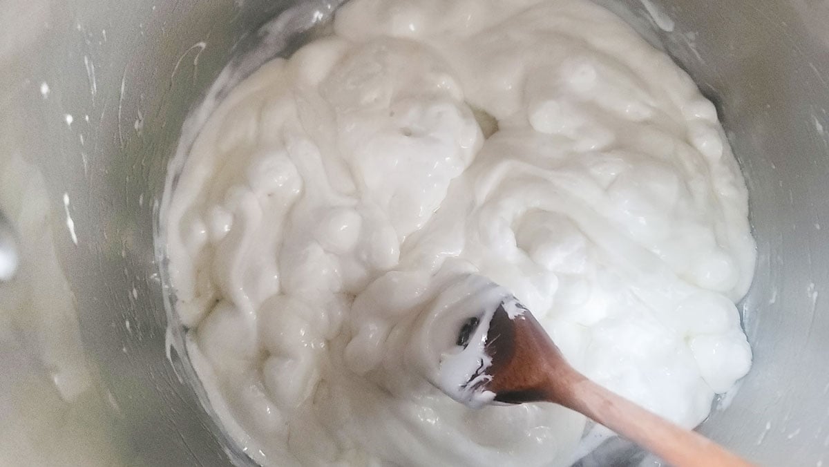 Melted marshmallows in a saucepan.