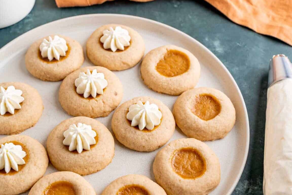 Pumpkin Pie Filled Thumbprint Cookies
