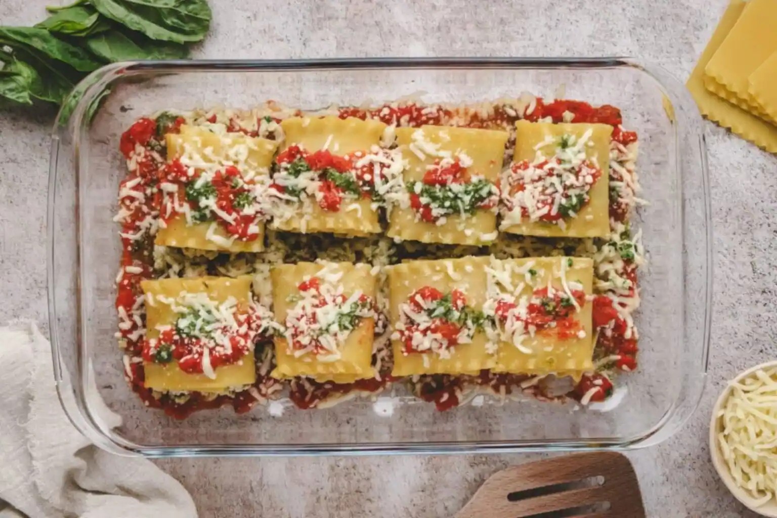 Chicken Pesto Lasagna Roll Ups with Tomato Sauce
