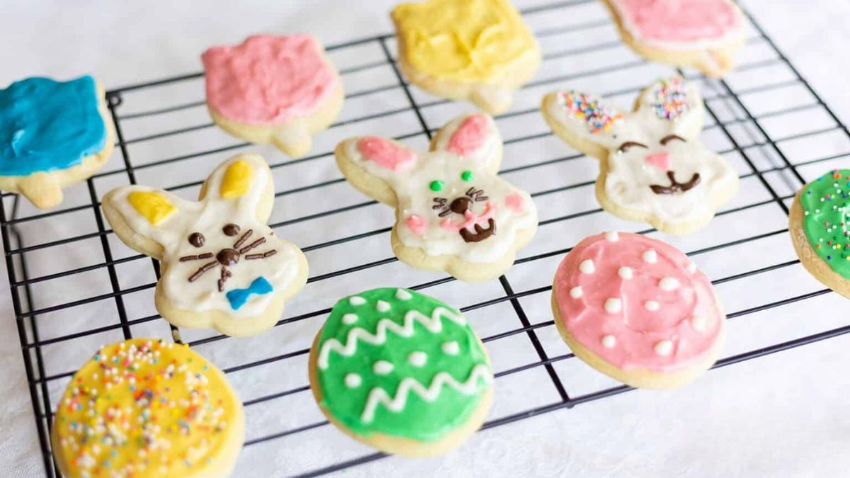 Easter cookies on baking tray.