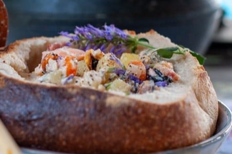 Seafood Chowder Recipe Served In A Bread Bowl
