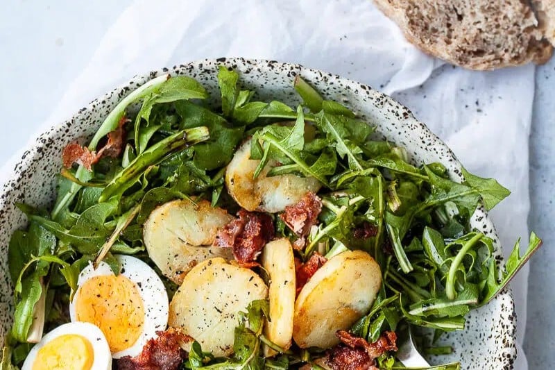 Dandelion Salad with Eggs and Bacon
