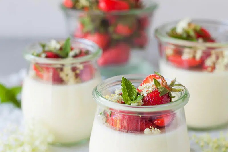 Elderflower Panna Cotta with Macerated Strawberries