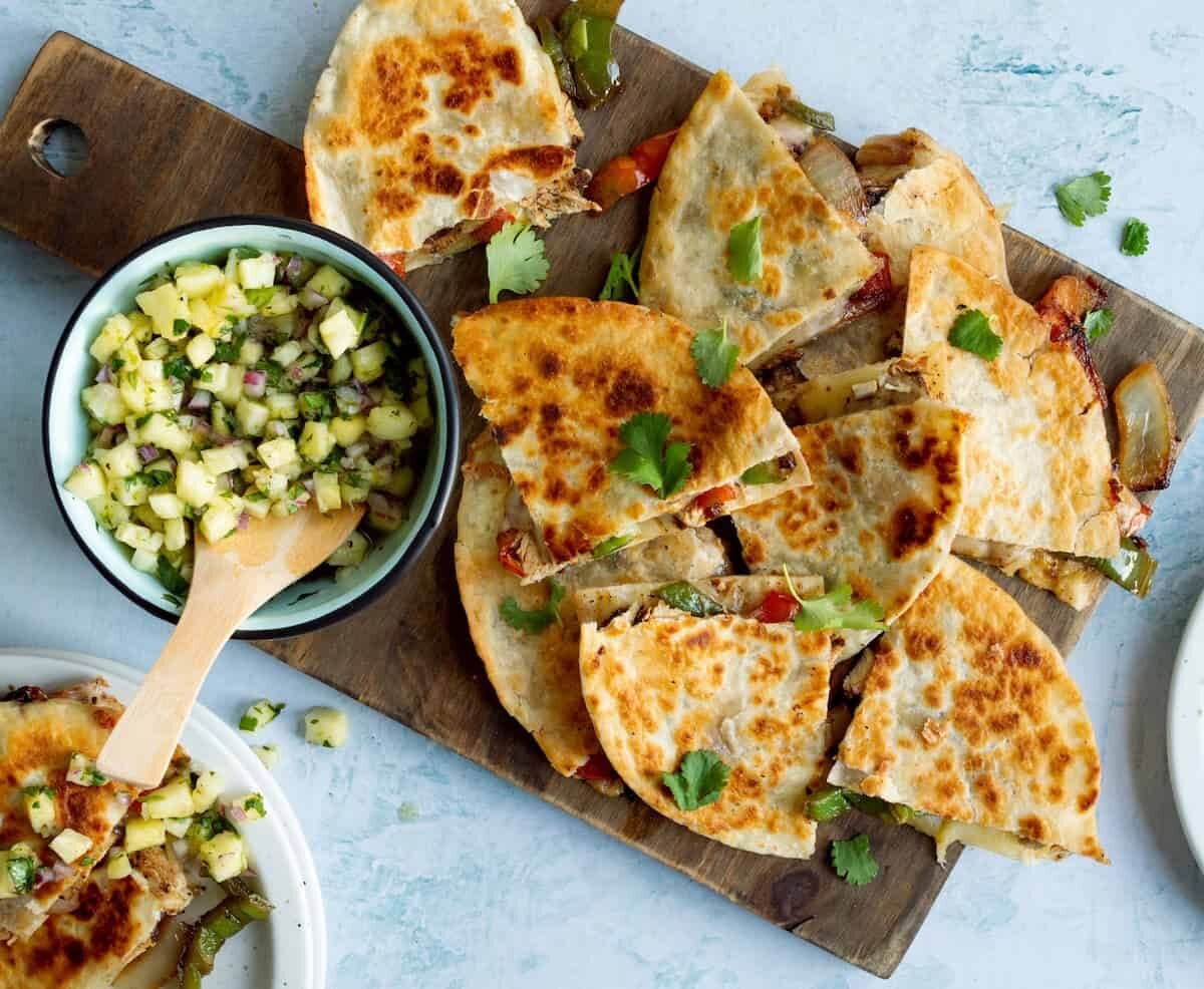 Jerk Chicken Quesadillas with Pineapple Salsa

