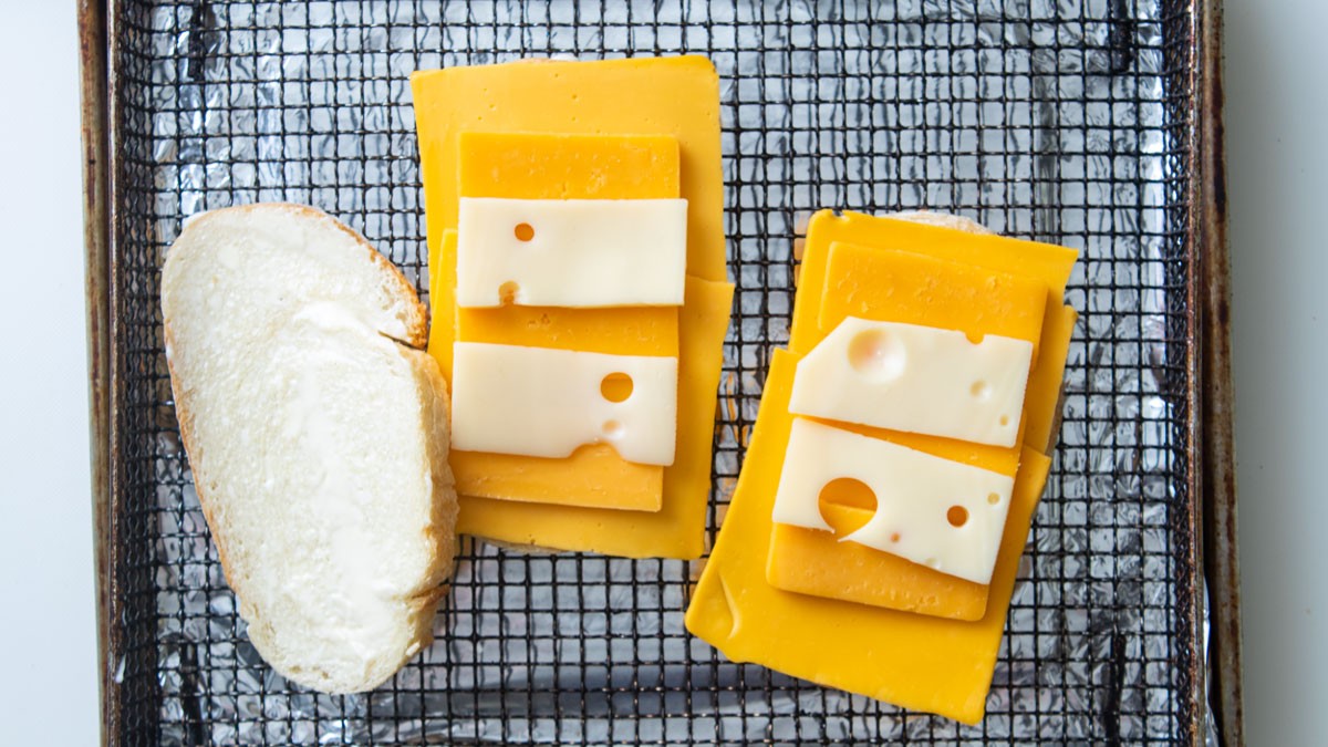 Cheese placed on bread.