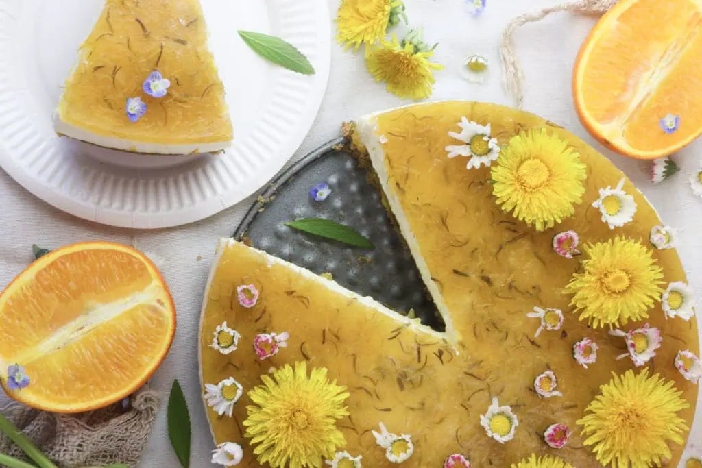 An overhead shot of Orange Dandelion Cake