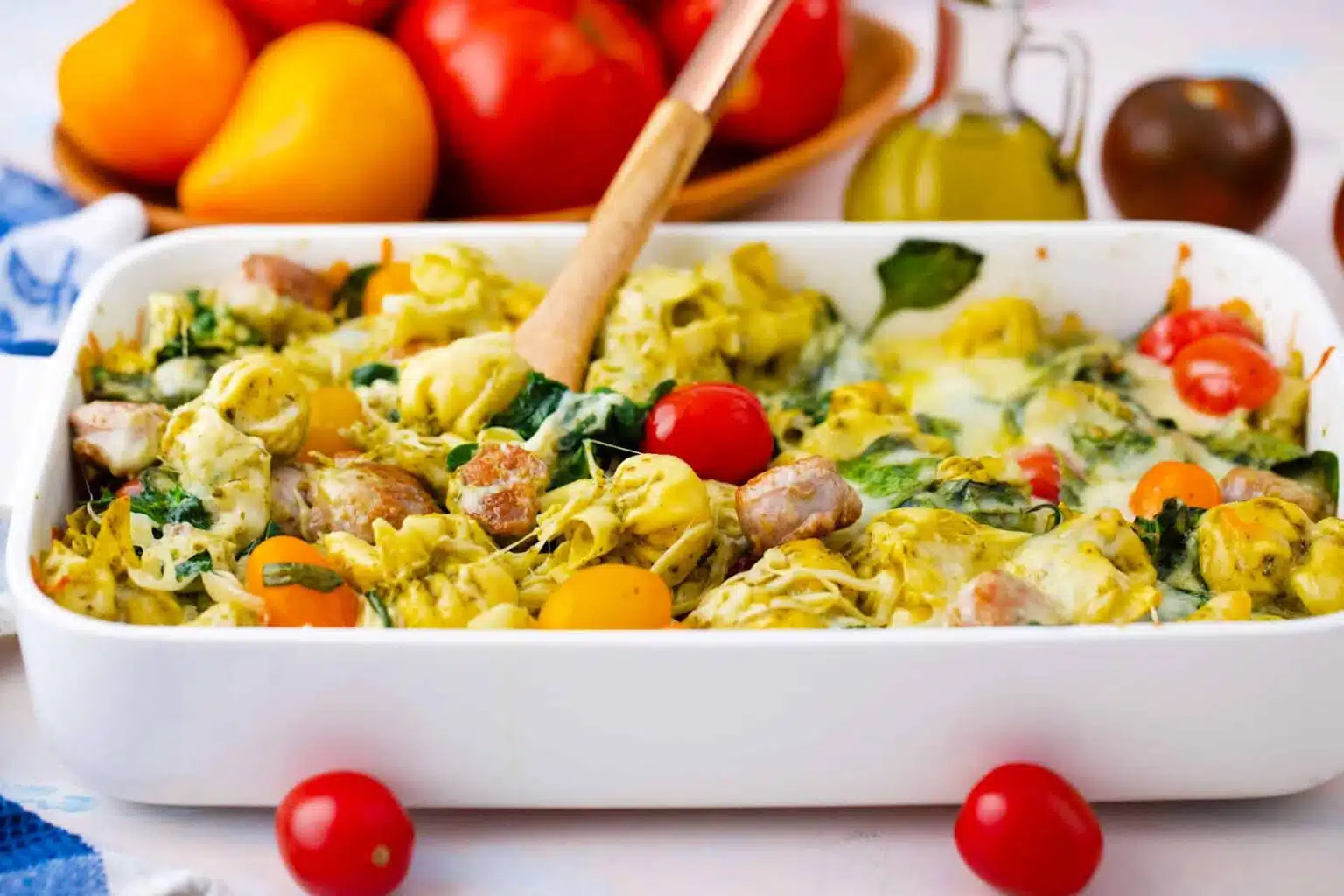 Sausage Pesto Tortellini Casserole
