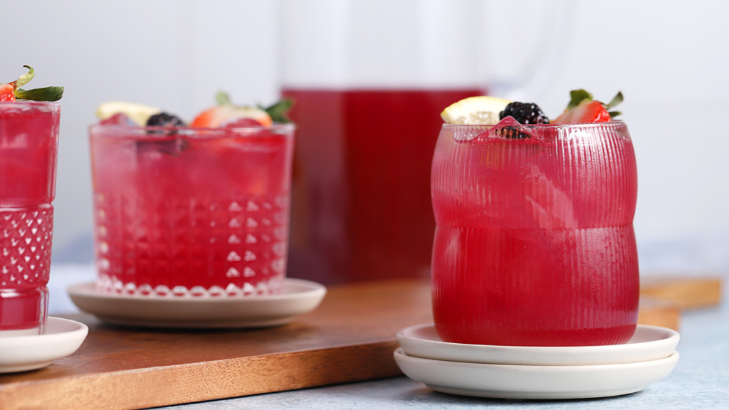 Glasses filled with Easy and Refreshing Mixed Berry Lemonade Recipe