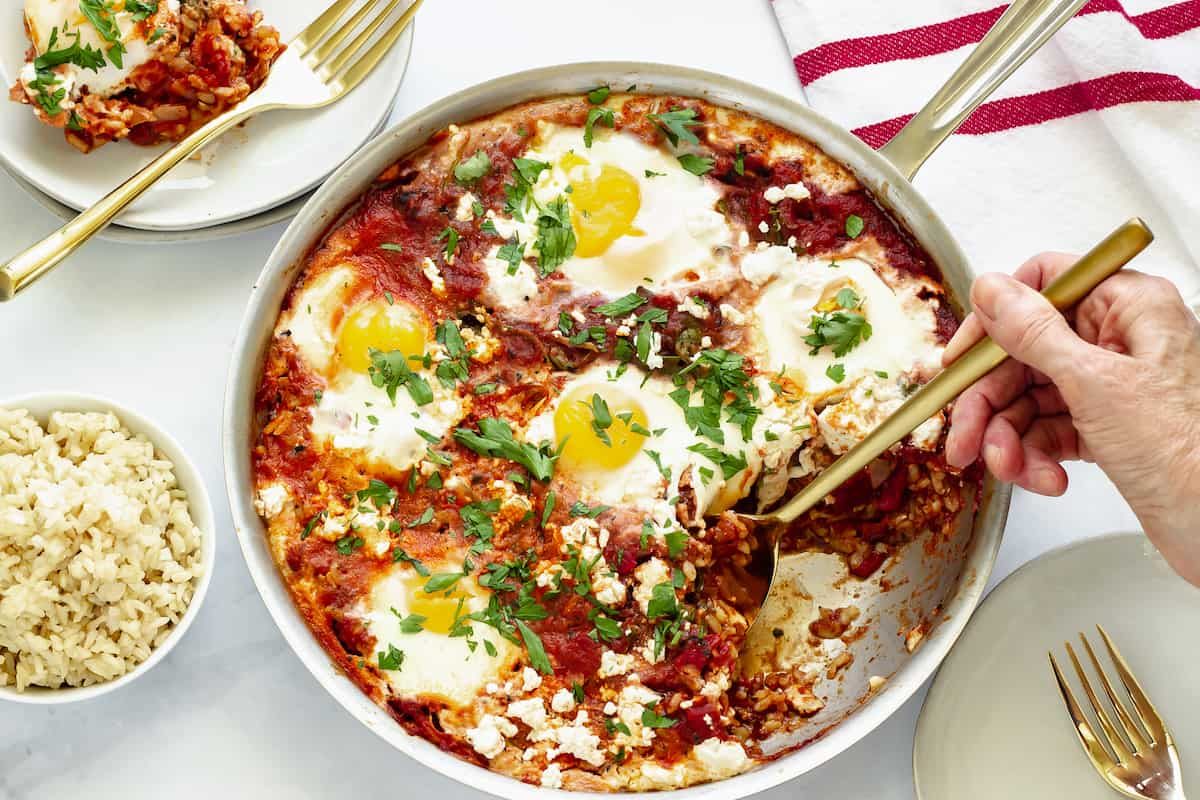 Shakshuka With Rice and Greens