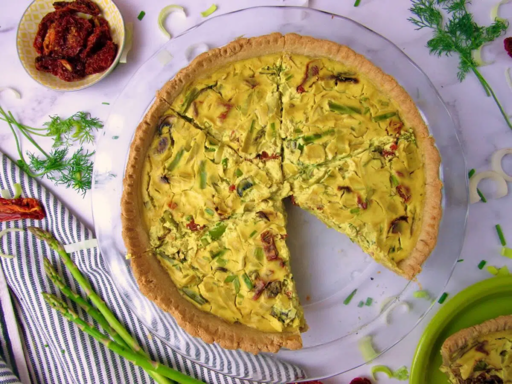An overhead shot of Vegan Tofu Quiche With Spring Veggies