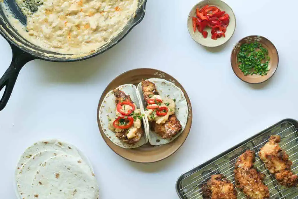 Fried Chicken Tacos [with Andouille Sausage Gravy]