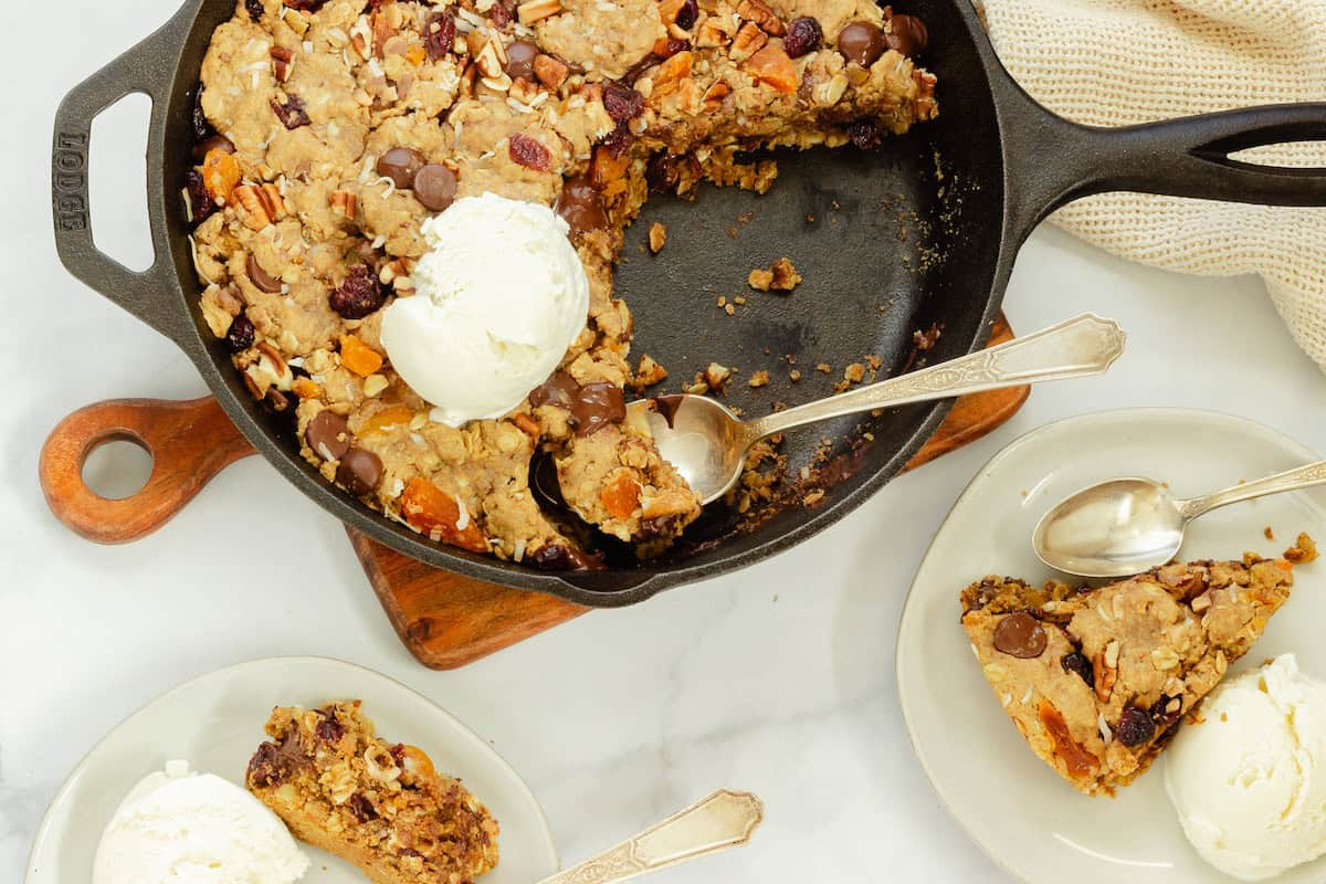 Oatmeal, Fruit, Nut & Chocolate Skillet Cookie

