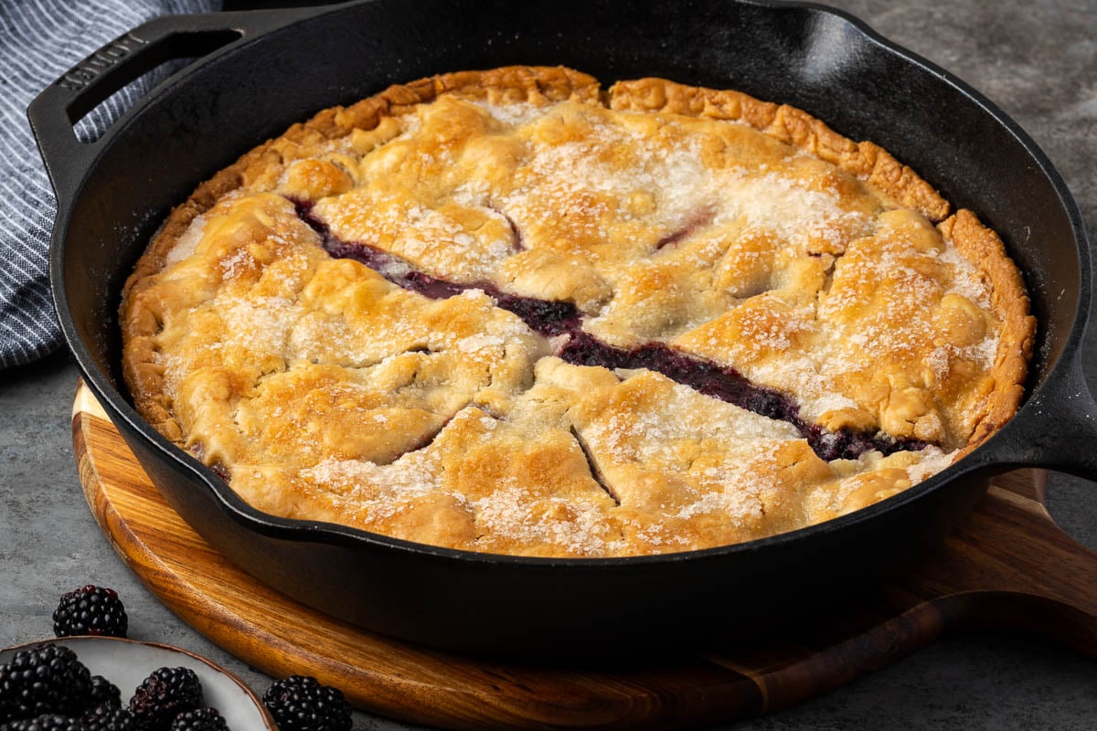 Blackberry Cobbler in a skillet.