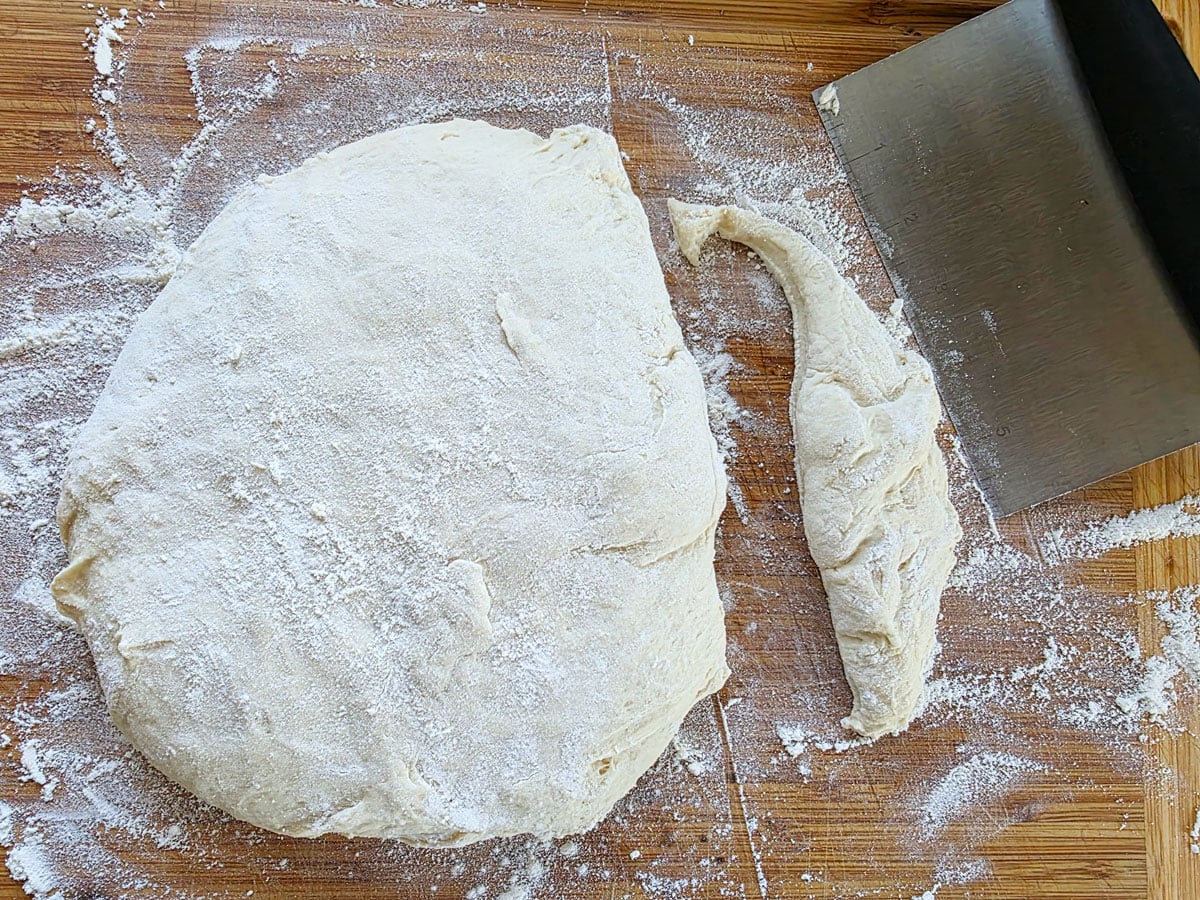 Piece sliced off of the ball of dough with a bench scraper.