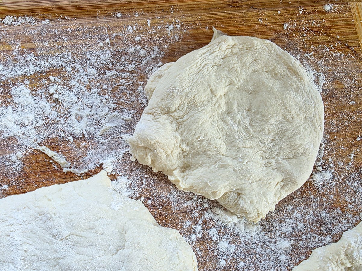 Dough shaped into a disk.