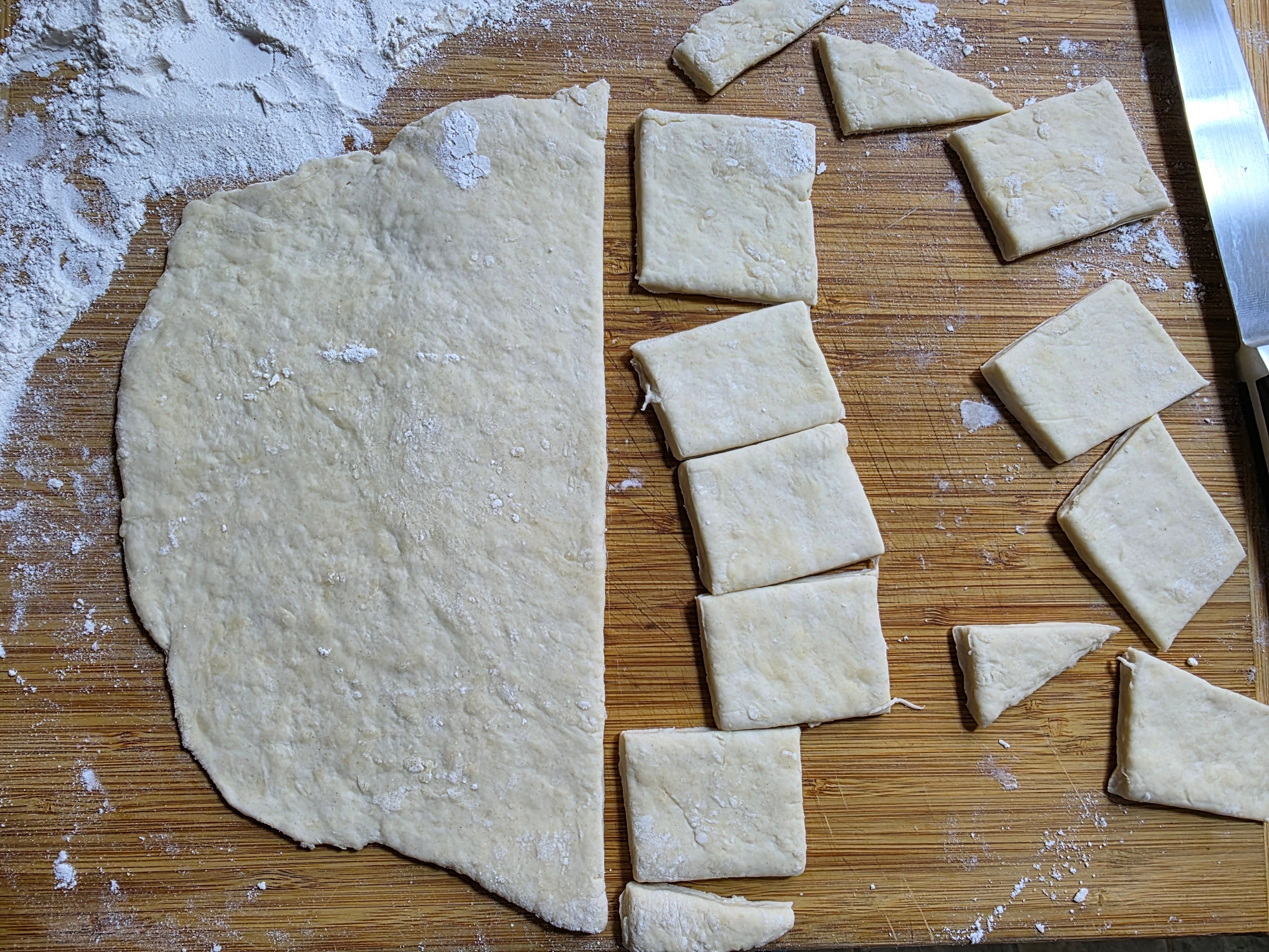 Dough cut into squares.