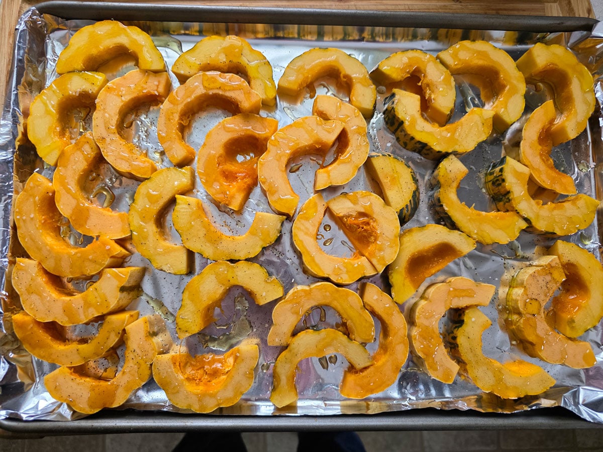 Salt and pepper sprinkled onto the squash.