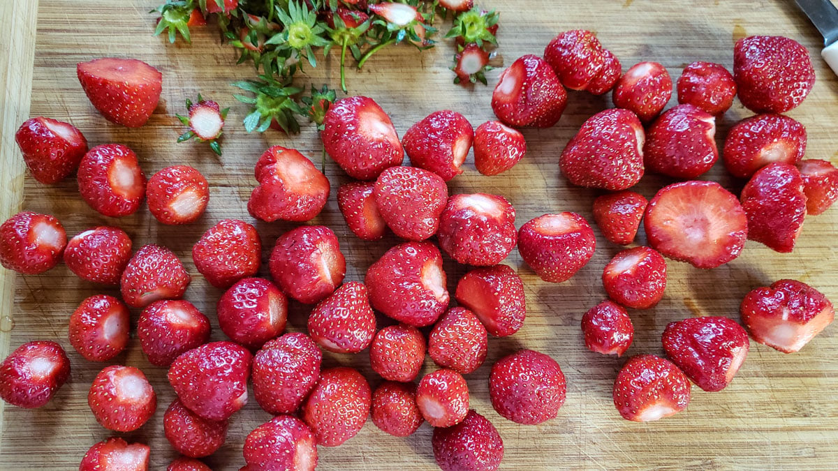 strawberries on a wooden board